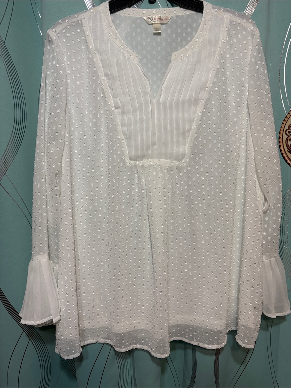 krazy kat White Swiss Dot Pintuck V-Neck Blouse